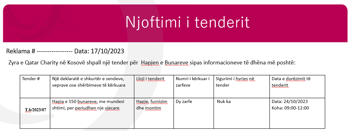 Tender per hapjen e bunareve
